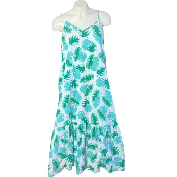 J.Crew Dresses & Skirts - J.Crew Re-Imagined Womens Green Tropical Leaf Cotton Tiered Maxi Dress Small
